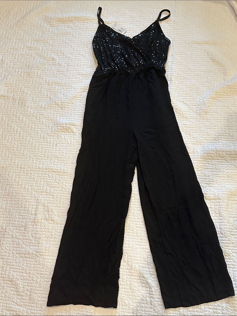 Maurices Black Sequin Bodice Wide-Leg Jumpsuit Size S